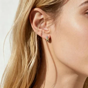 Round Lab Diamond Hoop Earrings Two-Tone Crisscross Earrings in White Gold