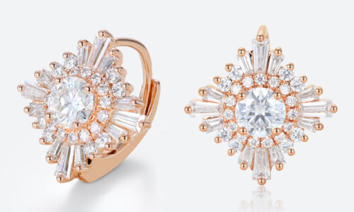 Halo Lever Back Earrings Round Cut 1.4ct Lab Diamond Vintage Earrings in Rose Gold