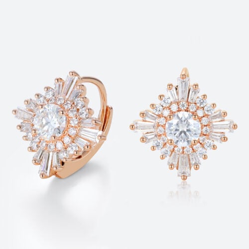 Halo Lever Back Earrings Round Cut 1.4ct Lab Diamond Vintage Earrings in Rose Gold