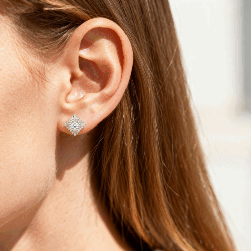 Halo Lever Back Earrings Round Cut 1.4ct Lab Diamond Vintage Earrings in Rose Gold
