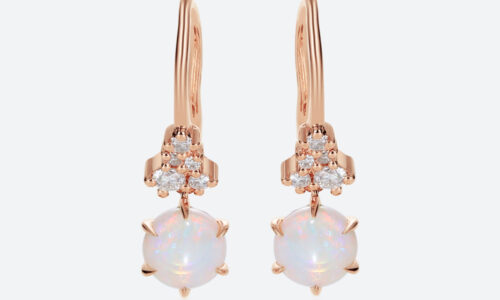0.5ct Opal Drop Earrings Modern Round cut Opal with Lab Diamond Accents in Rose Gold