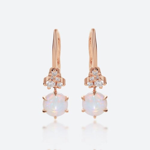 0.5ct Opal Drop Earrings Modern Round cut Opal with Lab Diamond Accents in Rose Gold