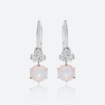 0.5ct Opal Drop Earrings Modern Round cut Opal with Lab Diamond Accents in White Gold