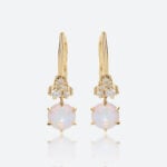 0.5ct Opal Drop Earrings Modern Round cut Opal with Lab Diamond Accents in Yellow Gold