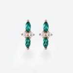 Rose Gold Stud Earrings Marquise Cut Emerald with Diamond Accents