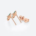 Rose Gold Stud Earrings Marquise Cut Emerald with Diamond Accents