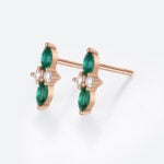 Rose Gold Stud Earrings Marquise Cut Emerald with Diamond Accents