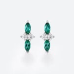 White/Rose Gold Stud Earrings Marquise Cut Emerald with Diamond Accents