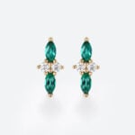Yellow/Rose Gold Stud Earrings Marquise Cut Emerald with Diamond Accents