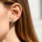 Round & Marquise Cut Emerald Nature-Inspired Omega Back Earrings with Diamond Accents in Rose Gold