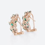 Marquise Cut Emerald Hoop Earrings with Clip-On Designs Nature-Inspired Omega Back Earrings in Rose Gold