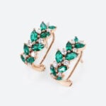 Marquise Cut Emerald Hoop Earrings with Clip-On Designs Nature-Inspired Omega Back Earrings in Rose Gold