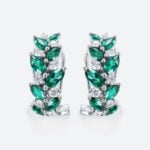 Marquise Cut Emerald Hoop Earrings with Clip-On Designs Nature-Inspired Omega Back Earrings in White Gold