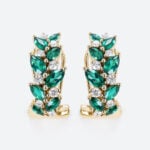 Marquise Cut Emerald Hoop Earrings with Clip-On Designs Nature-Inspired Omega Back Earrings in Yellow Gold