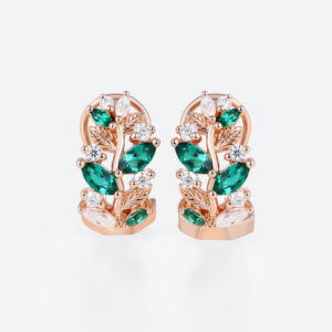 Emerald Romantic Huggie Earrings​ with Round Lab Diamond Accents in Rose Gold