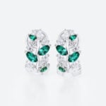 Emerald Romantic Huggie Earrings​ with Round Lab Diamond Accents in White Gold