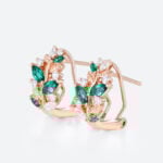 Emerald Romantic Huggie Earrings​ with Round Lab Diamond Accents in Rose Gold