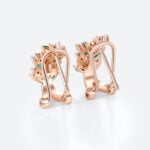 Emerald Romantic Huggie Earrings​ with Round Lab Diamond Accents in Rose Gold
