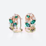 Emerald Romantic Huggie Earrings​ with Round Lab Diamond Accents in Rose Gold