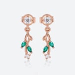 Lab Diamond Drop Earrings with Emerald Accents Nature-Inspired Earrings in Rose Gold