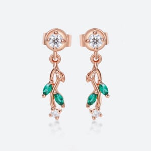 Lab Diamond Drop Earrings with Emerald Accents Nature-Inspired Earrings in Rose Gold