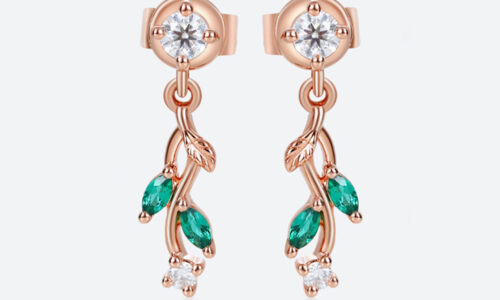 Round & Marquise Cut Lab Grown Diamond Nature-Inspired Drop Earrings with Emerald Accents (1) Lab Diamond Drop Earrings with Emerald Accents Nature-Inspired Earrings in Rose Gold