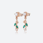 Lab Diamond Drop Earrings with Emerald Accents Nature-Inspired Earrings in Rose Gold