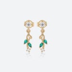 Lab Diamond Drop Earrings with Emerald Accents Nature-Inspired Earrings in Yellow Gold
