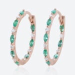 Emerald & Diamond Huggie Earrings Color Pop Hoop Earrings in Rose Gold