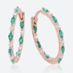 Emerald & Diamond Huggie Earrings Color Pop Hoop Earrings in Rose Gold