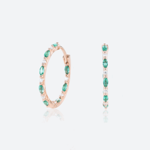 Emerald & Diamond Huggie Earrings Color Pop Hoop Earrings in Rose Gold