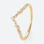 Round Cut Lab Diamond Curved Ring​ V-Shaped Leaf Wedding Band in Yellow Gold