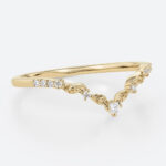 Round Cut Lab Diamond Curved Ring​ V-Shaped Leaf Wedding Band in Yellow Gold