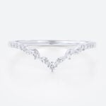 Round Cut Lab Diamond Curved Ring​ V-Shaped Leaf Wedding Band in White Gold