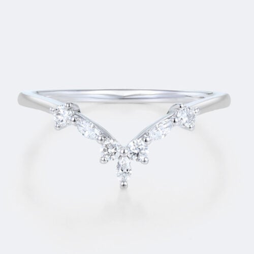 V Shaped Lab Diamond Ring 0.22ctw Marquise & Round Cut Stackable Wedding Band in White Gold