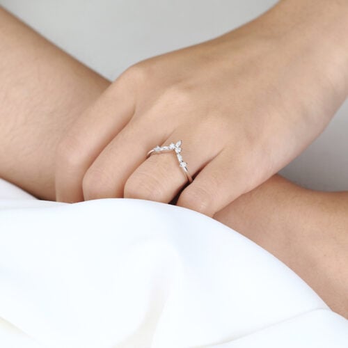 V Shaped Lab Diamond Ring 0.22ctw Marquise & Round Cut Stackable Wedding Band in White Gold