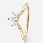 V-Shaped Lab Grown Diamond Rings 0.2ct Cluster Wedding Band in Yellow Gold