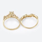 1ct Pear Shaped Lab Grown Diamond Rings Set Ornate Rose Vine in Yellow Gold