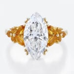 2.5ct Marquise Lab Diamond Ring Flower Citrine Cluster Double 4-Claw Prong Engagement Ring