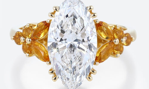 2.5ct Marquise Lab Diamond Ring Flower Citrine Cluster Double 4-Claw Prong Engagement Ring