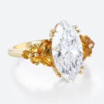 2.5ct Marquise Lab Diamond Ring Flower Citrine Cluster Double 4-Claw Prong Engagement Ring