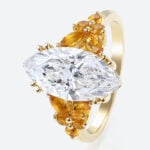 2.5ct Marquise Lab Diamond Ring Flower Citrine Cluster Double 4-Claw Prong Engagement Ring