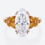 2.5ct Marquise Lab Diamond Ring Flower Citrine Cluster Double 4-Claw Prong Engagement Ring