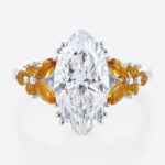 2.5ct Marquise Lab Diamond Ring Flower Citrine Cluster Double 4-Claw Prong Engagement Ring