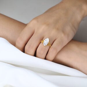 2.5ct Marquise Lab Diamond Ring Flower Citrine Cluster Double 4-Claw Prong Engagement Ring