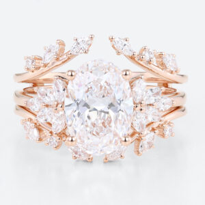 2.5ct Colorless VS+ Oval Cut Lab Grown Diamond Blooming Floral 4-Prong Bridal Ring Set in Rose Gold