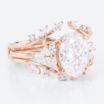 2.5ct Colorless VS+ Oval Cut Lab Grown Diamond Blooming Floral 4-Prong Bridal Ring Set in Rose Gold