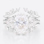 2.5ct Colorless VS+ Oval Cut Lab Grown Diamond Blooming Floral 4-Prong Bridal Ring Set in White Gold