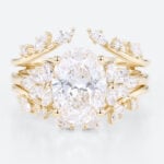 2.5ct Colorless VS+ Oval Cut Lab Grown Diamond Blooming Floral 4-Prong Bridal Ring Set in Yellow Gold