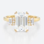 2ct Emerald Cut Lab Grown Diamond Ring Art Deco Engagement Ring in Yellow Gold